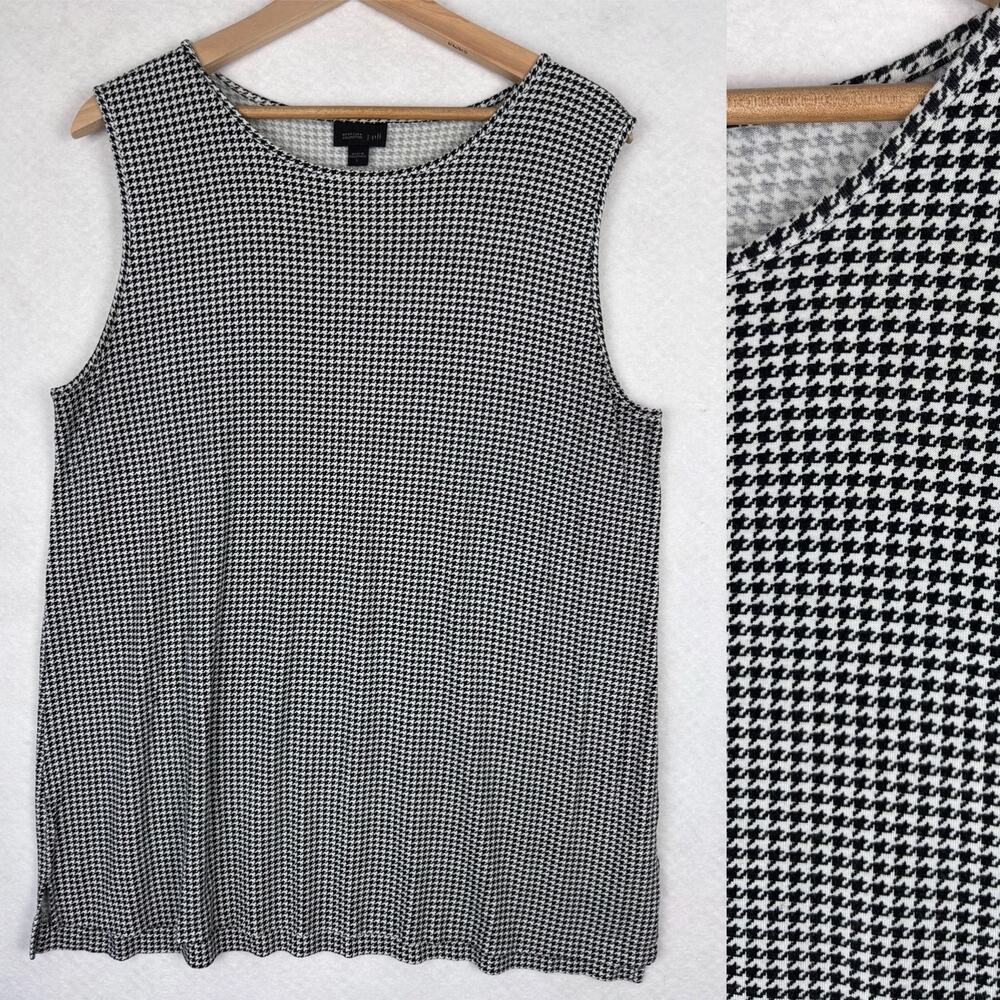 J Jill Wearever Houndstooth Tank Top Sz L Sleeveless Stretch Career Casual